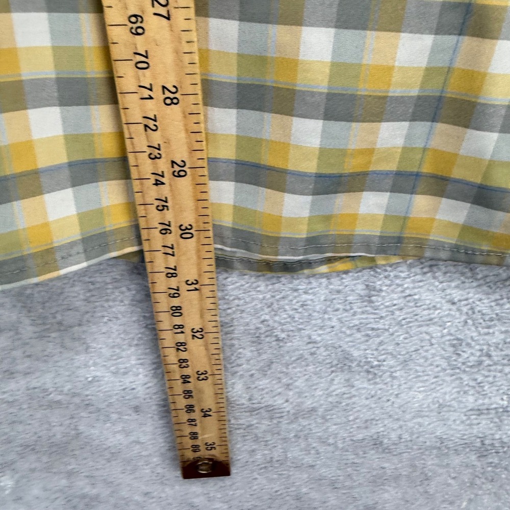 REI Fishing Shirt Mens XL Gray Yellow Plaid Short Sleeve Mesh Vented Hiking - Picture 6 of 8